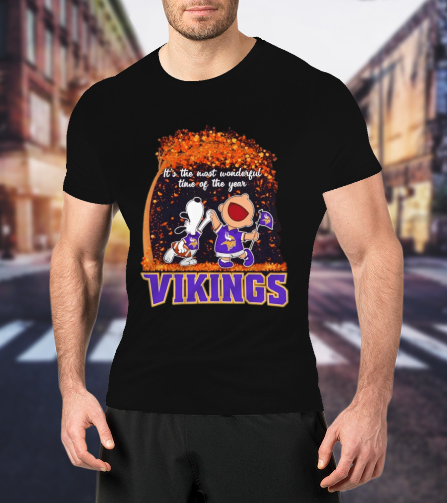 Snoopy Charlie Brown Dancing Minnesota Vikings It's The Most Wonderful Time Of The Year T-Shirt
