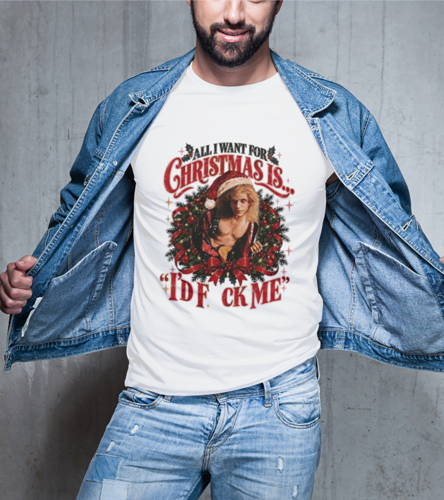 All I Want For Christmas Is I'd Fck Me Santa Hat Wreath Bow T-Shirt