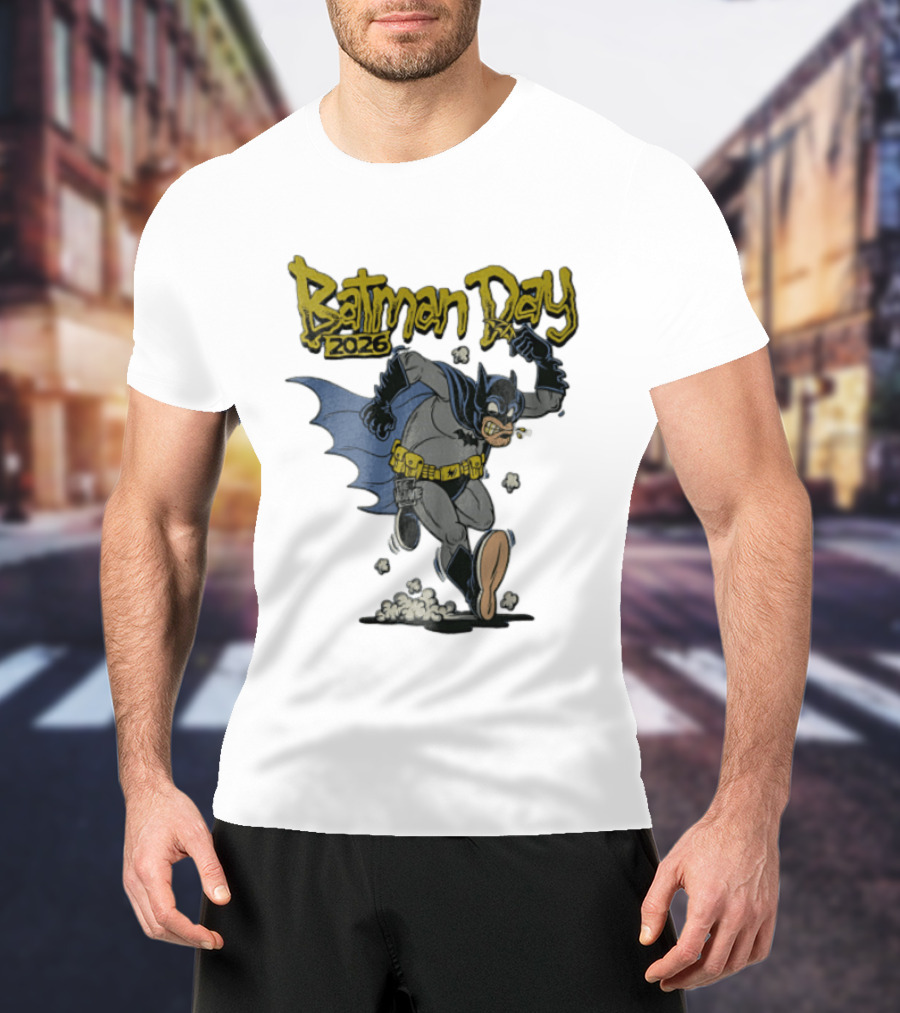 Batman Day 2026 Cartoon Running With Batarang T-Shirt