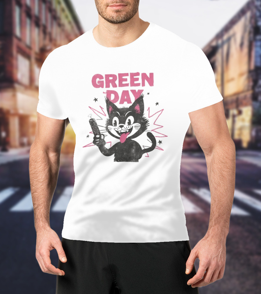 Green Day American Dream Dynamite Cat With Cartoon Dynamite T-Shirt