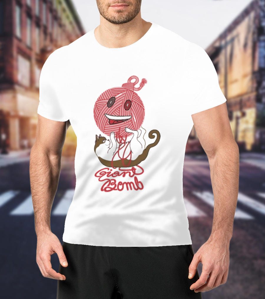 Giant Bomb Cat Monster Red Yarn Ball T-Shirt