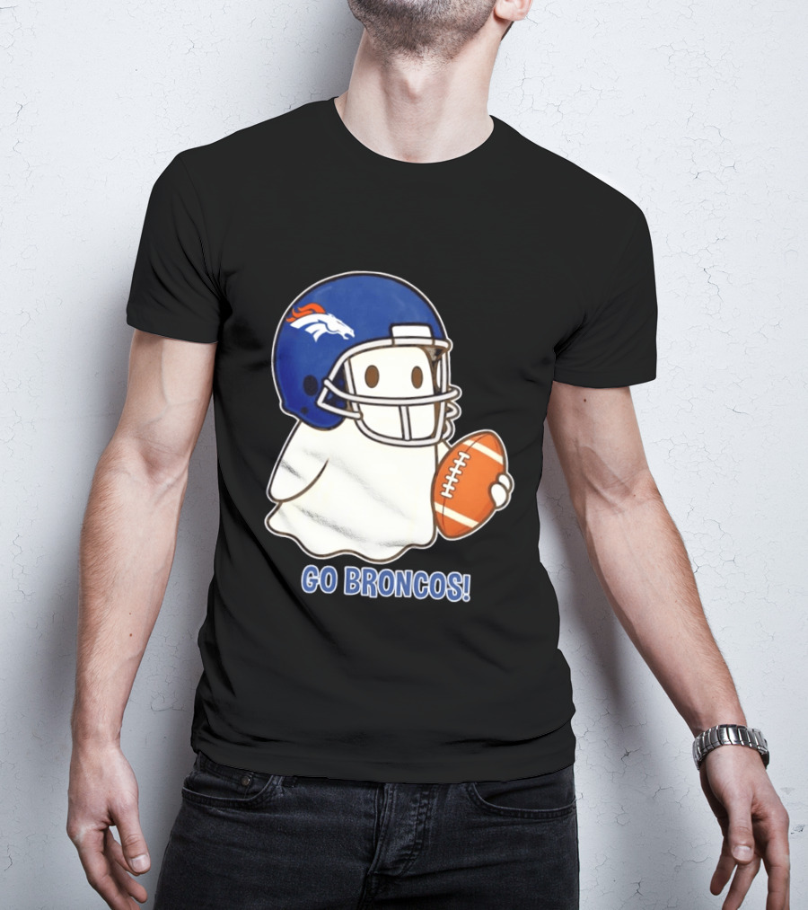 Denver Broncos Halloween Ghost Football Go Broncos T-Shirt