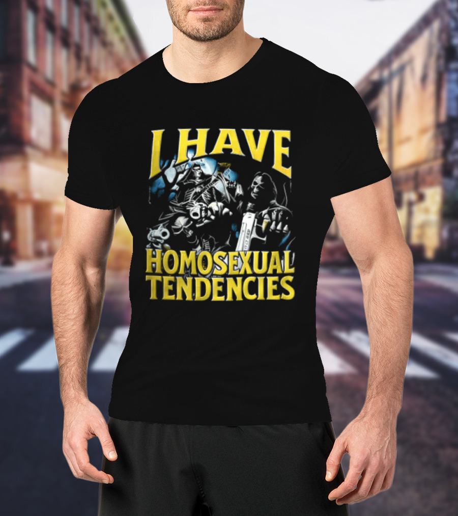 I Have Homosexual Tendencies Skeletons With Handguns Dark T-Shirt