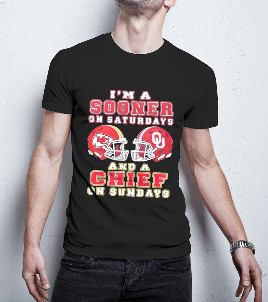 I'm A Sooner On Saturdays And A Chief On Sundays Kansas City OU Football Helmets T-Shirt