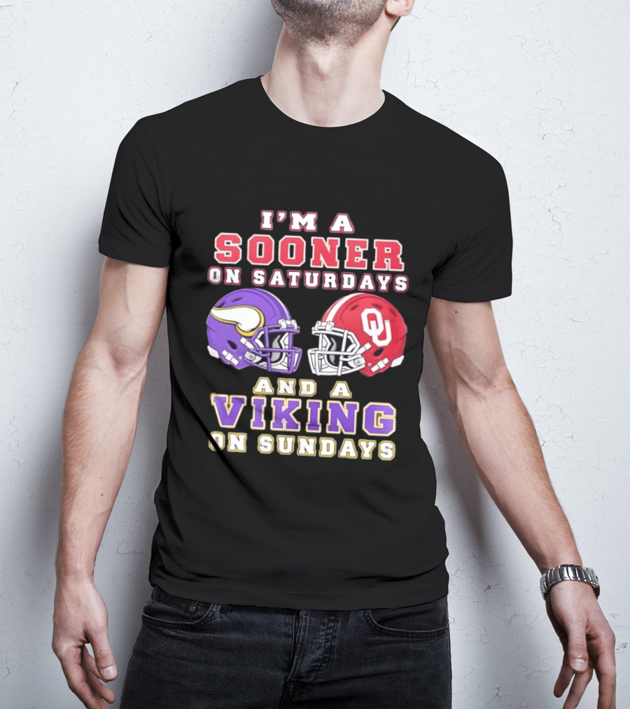 I'm A Sooner On Saturdays OU And A Viking On Sundays Football Helmets T-Shirt