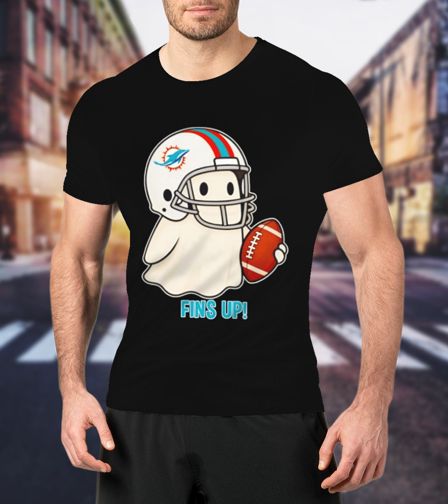 Miami Dolphins Ghost Fins Up Halloween 2026 Football Fan Gear T-Shirt