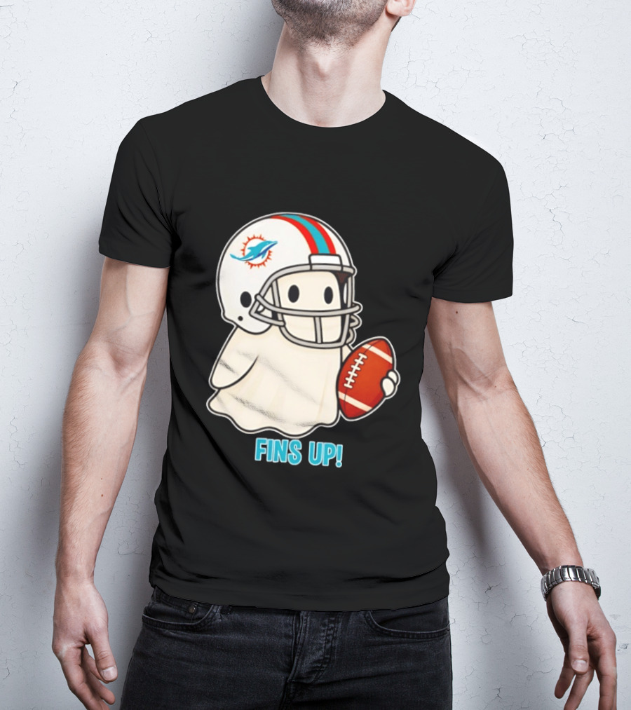 Miami Dolphins Ghost Fins Up Halloween 2026 Football Fan Gear T-Shirt