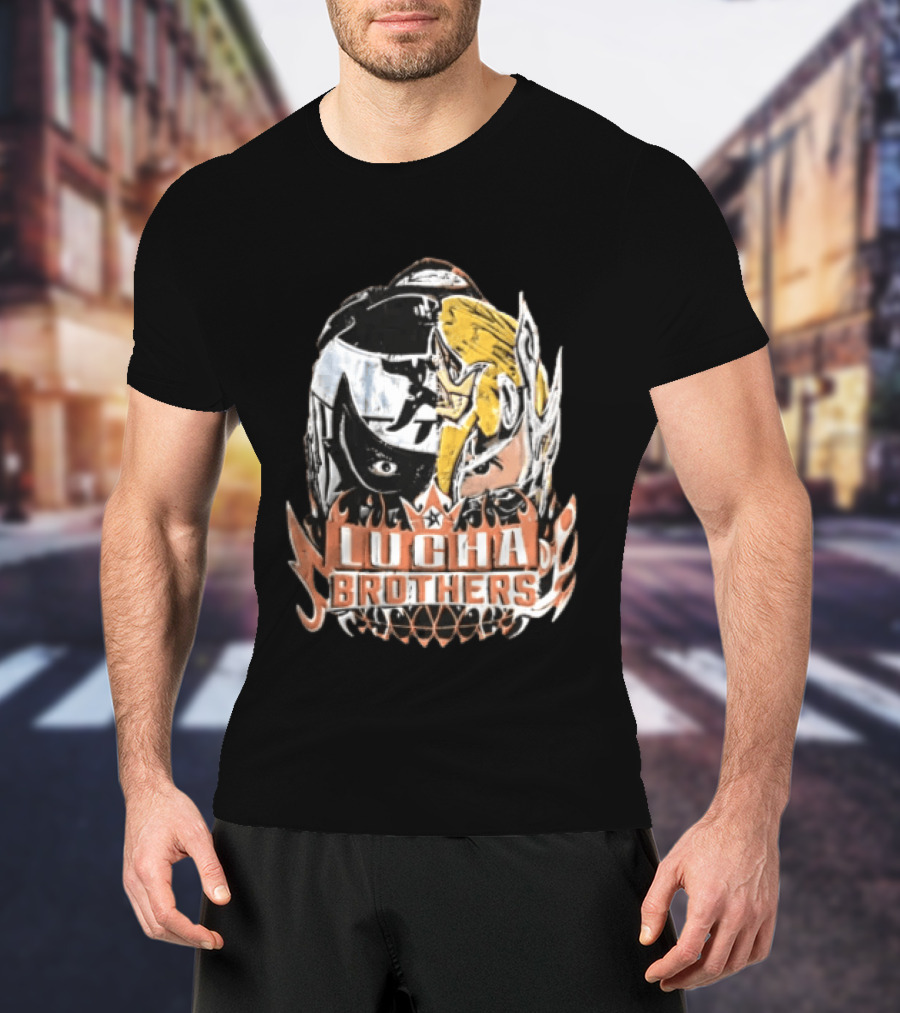 Lucha Brothers Masked Wrestlers Flames T-Shirt