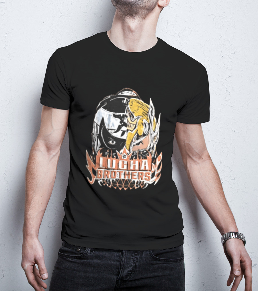 Lucha Brothers Masked Wrestlers Flames T-Shirt