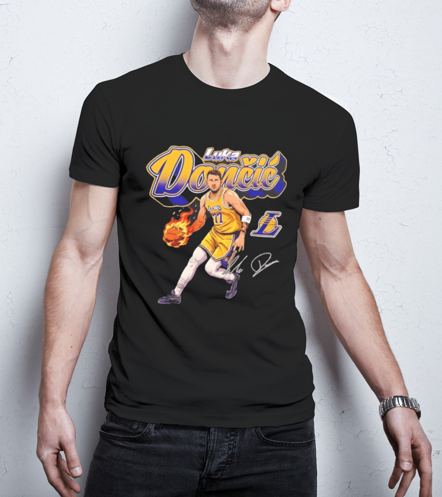 Luka Doncic Lakers 77 Signature Cursive T-Shirt
