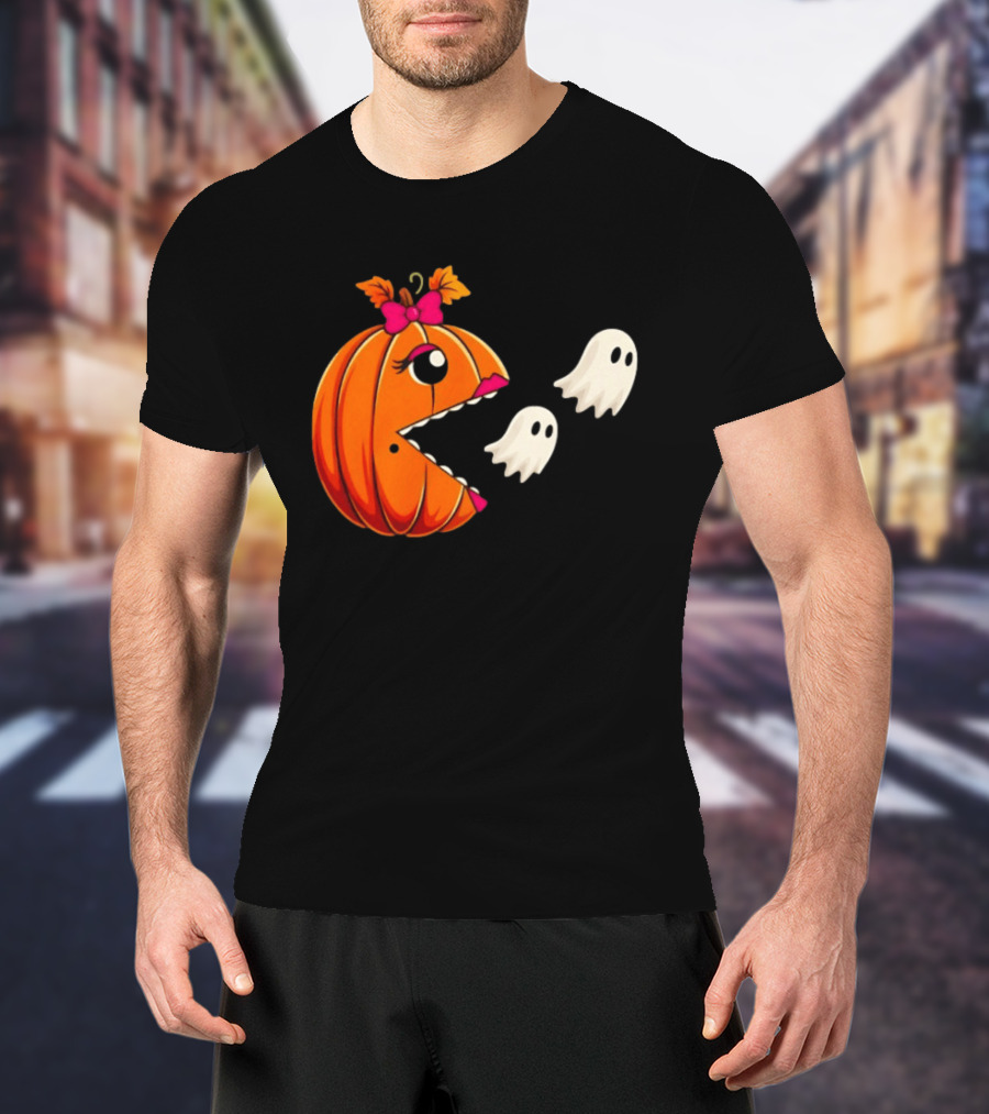 Ms PacMan Pumpkin Ghosts Halloween T-Shirt