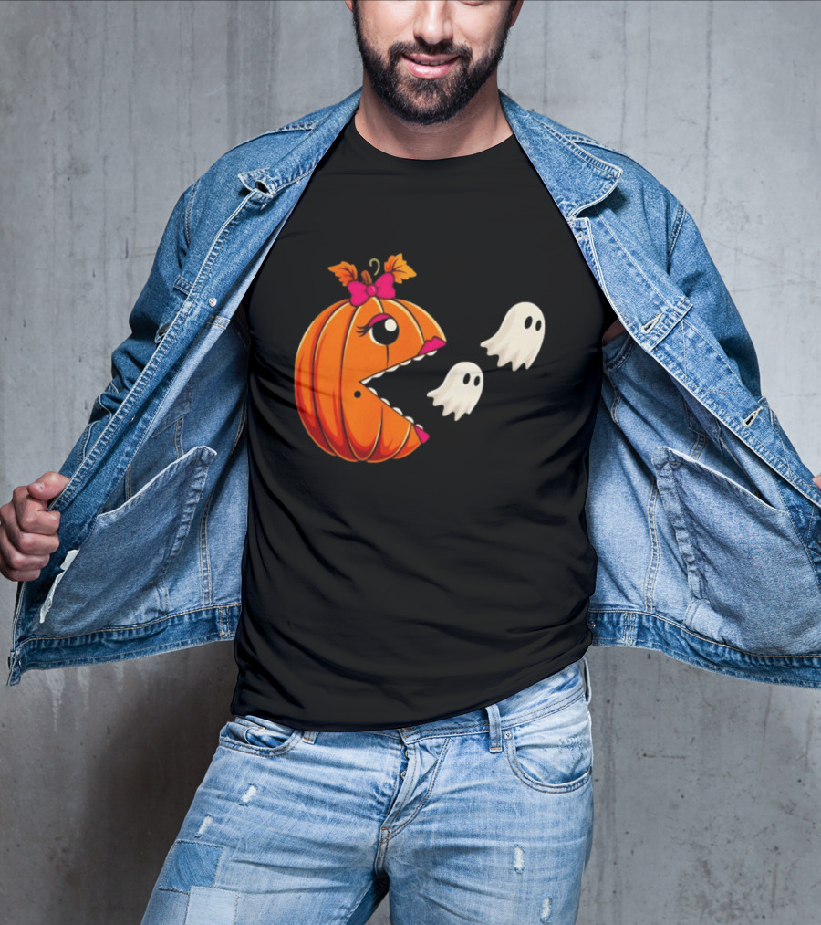 Ms PacMan Pumpkin Ghosts Halloween T-Shirt