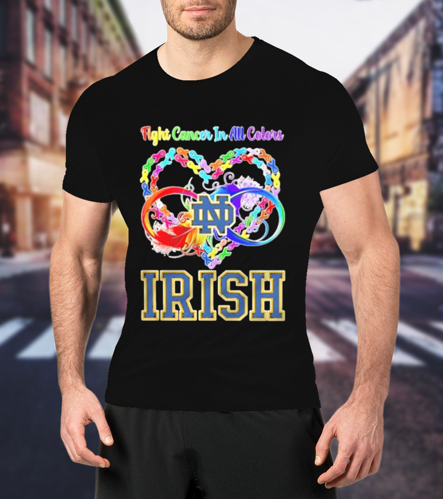 Fight Cancer In All Colors Notre Dame Irish Cancer Awareness Ribbon Heart T-Shirt