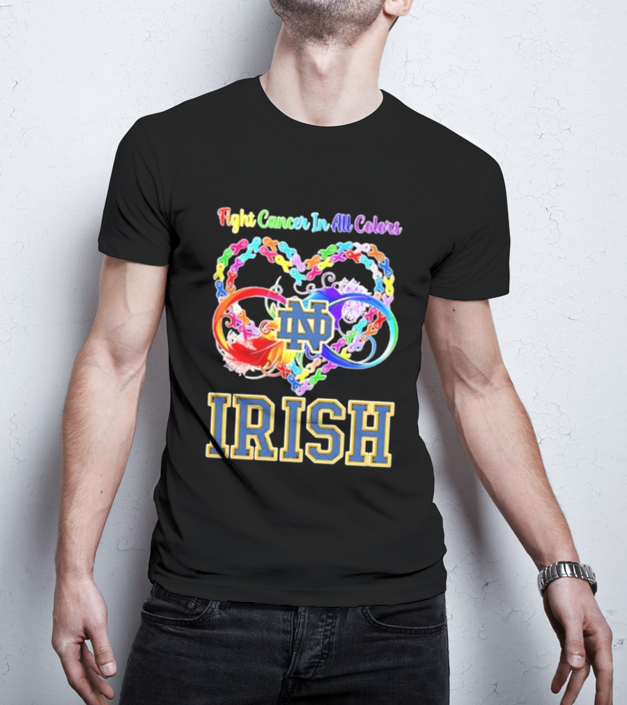 Fight Cancer In All Colors Notre Dame Irish Cancer Awareness Ribbon Heart T-Shirt