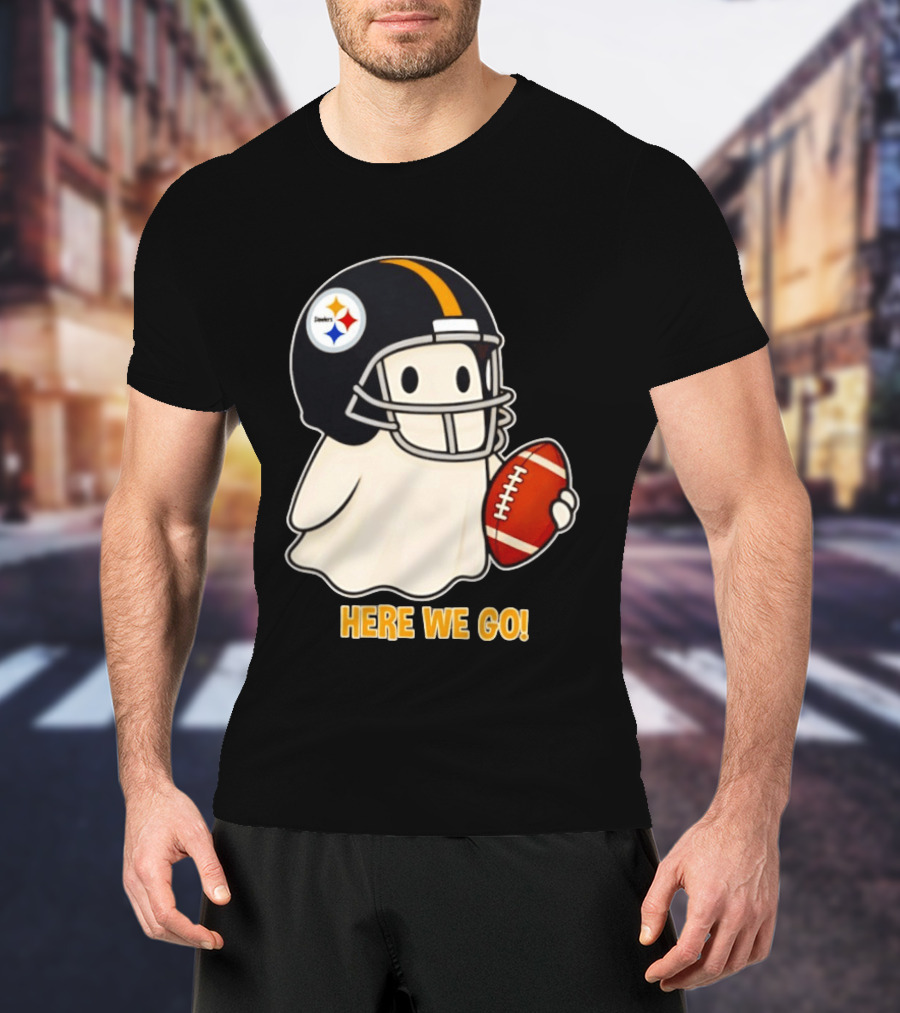 Pittsburgh Steelers Halloween Ghost Football Here We Go 2026 T-Shirt