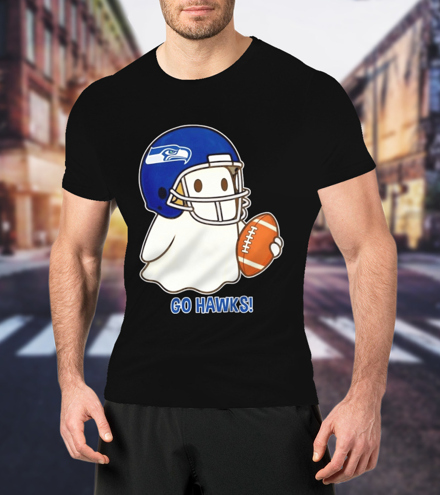 Seattle Seahawks Go Hawks Halloween Ghost Football Spirit T-Shirt