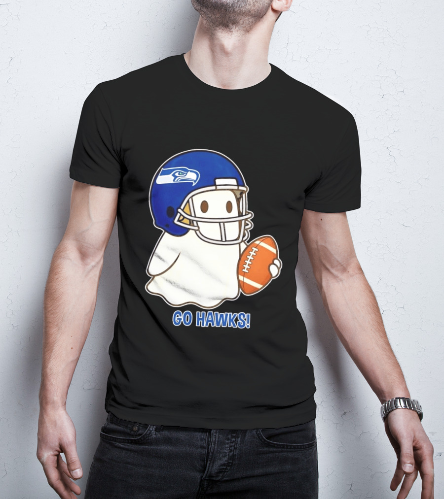 Seattle Seahawks Go Hawks Halloween Ghost Football Spirit T-Shirt