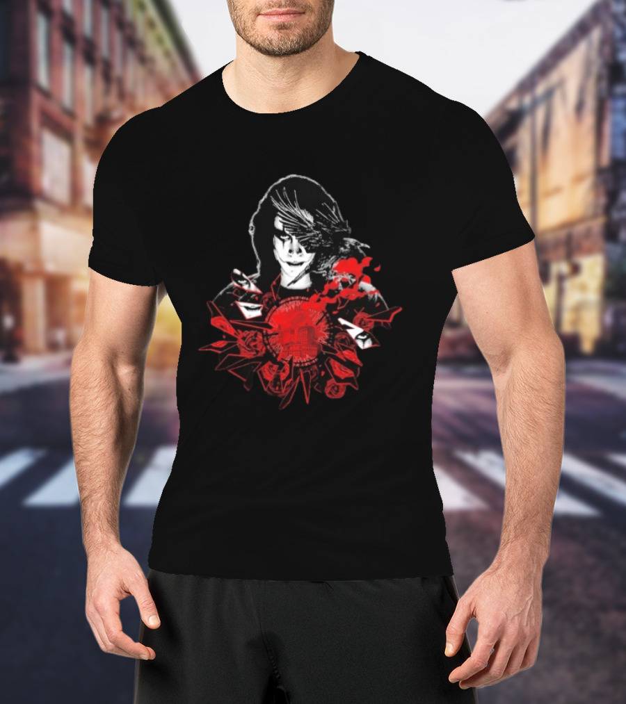 The Crow Shattered Love Red Roses And City Skyline T-Shirt
