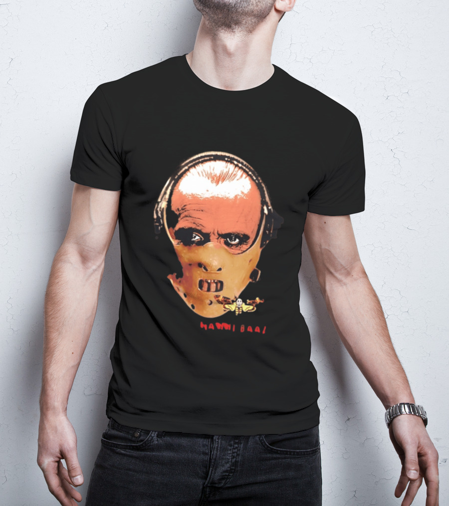 Hannibal Lecter Silence Of The Lamb Halloween Horror Mask With Skull Moth T-Shirt