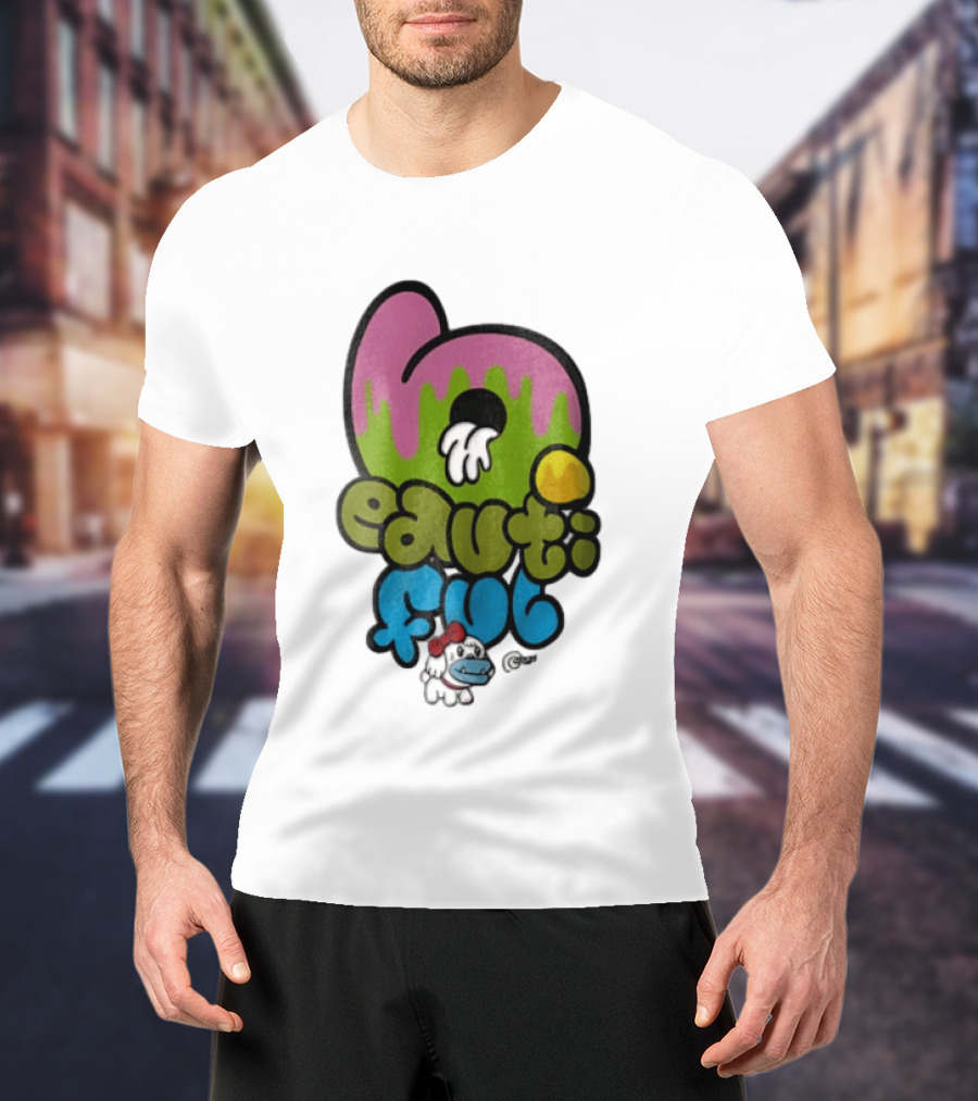 Beautiful Graffiti Lettering Dripping Paint Cartoon Dog With Spray Can T-Shirt