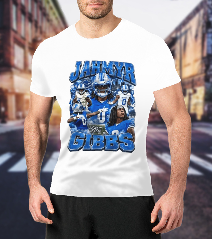 Jahmyr Gibbs Detroit Lions Blue Football T-Shirt