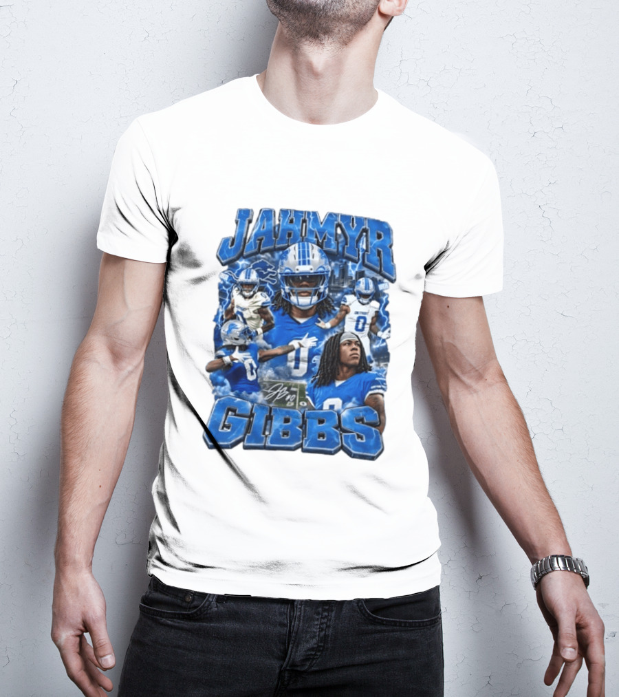 Jahmyr Gibbs Detroit Lions Blue Football T-Shirt