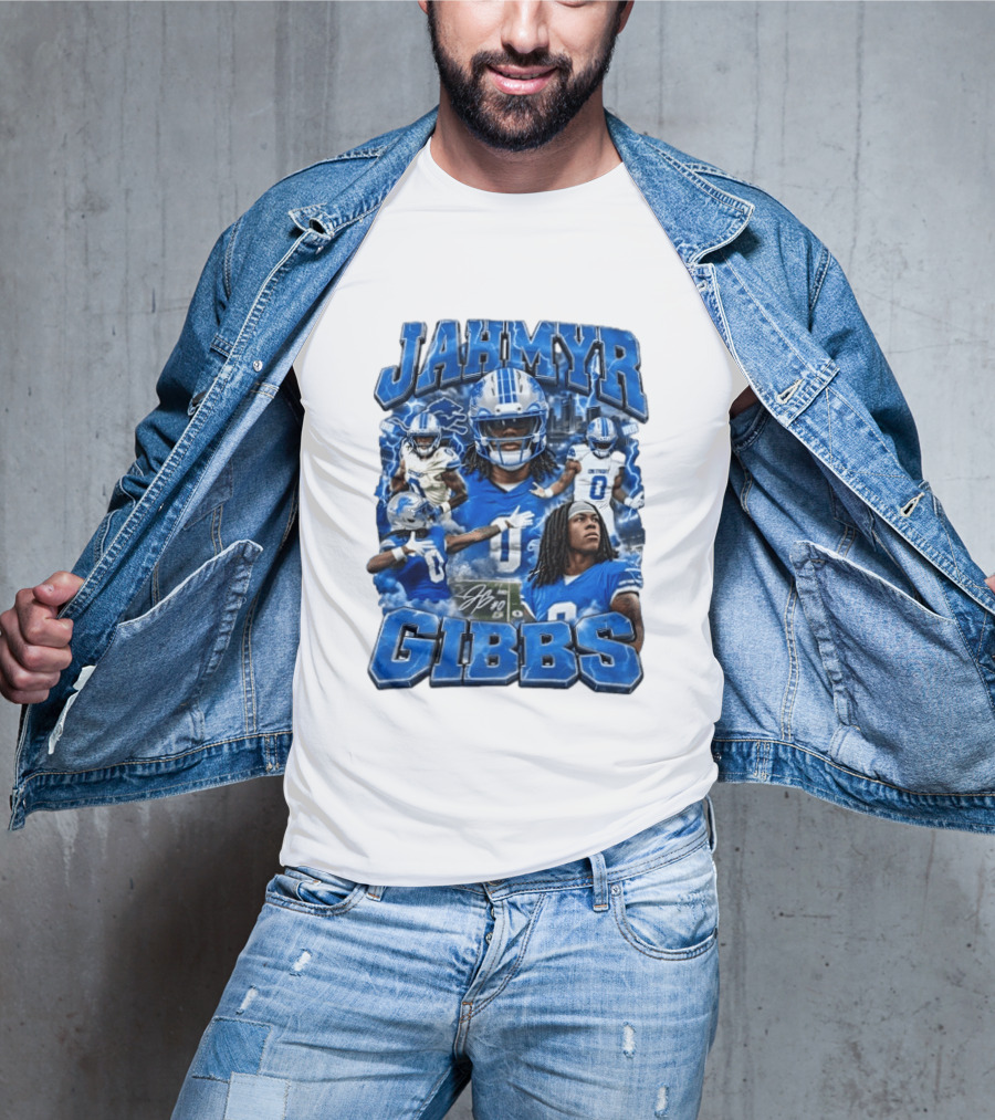 Jahmyr Gibbs Detroit Lions Blue Football T-Shirt