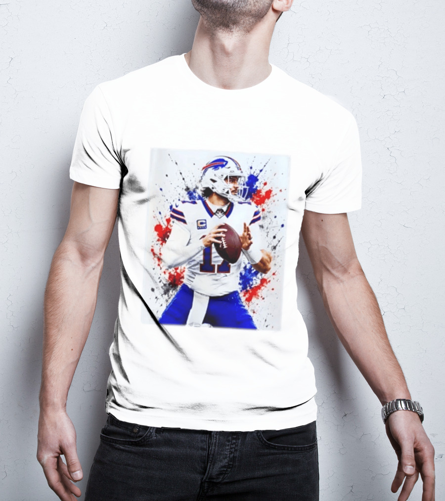 Buffalo Bills Josh Allen Paint Splatter Style Football Quarterback T-Shirt