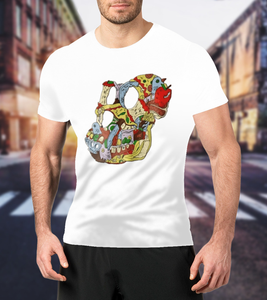 Skull Created From Pizza Burger And Fast Food T-Shirt