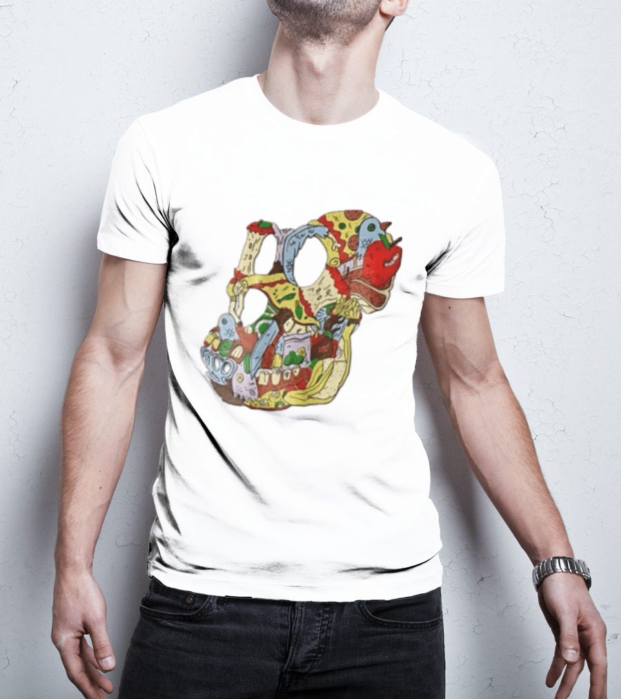 Skull Created From Pizza Burger And Fast Food T-Shirt