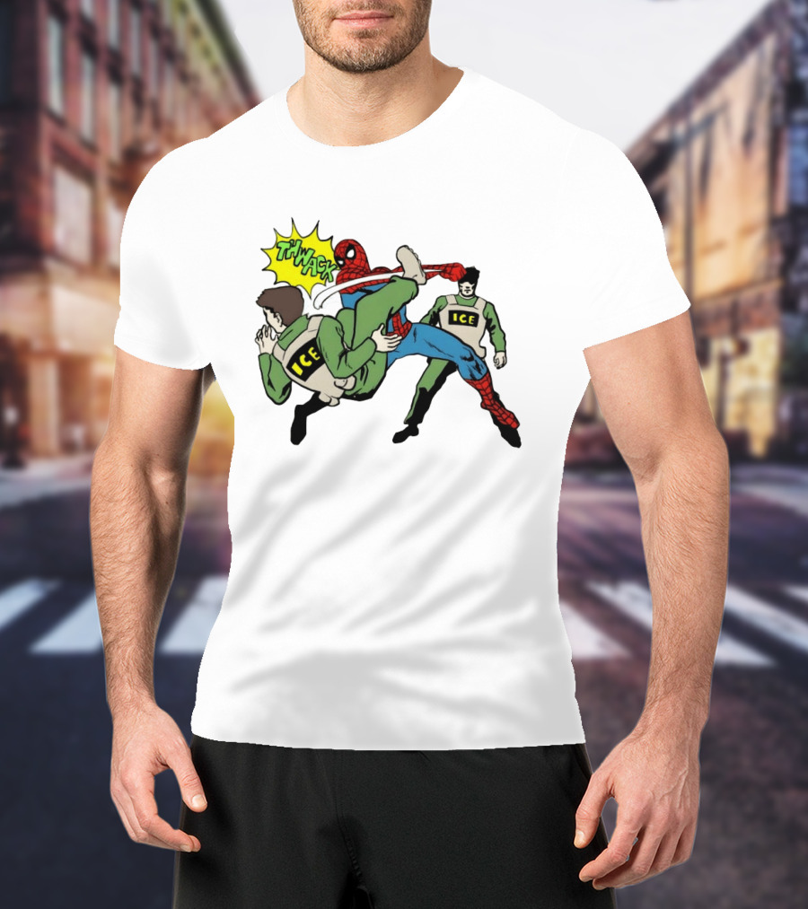 Spider Man Thwack ICE Agents Marvel Super Hero Action Scene T-Shirt