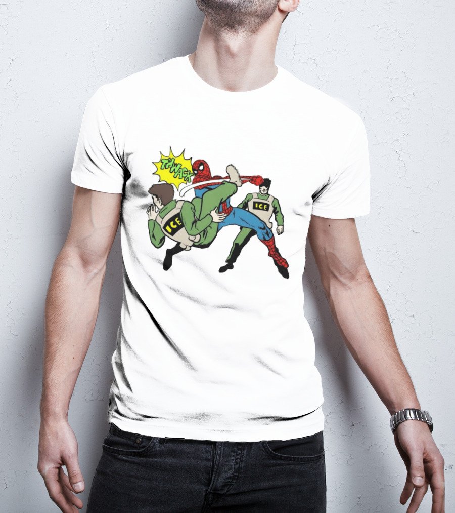 Spider Man Thwack ICE Agents Marvel Super Hero Action Scene T-Shirt