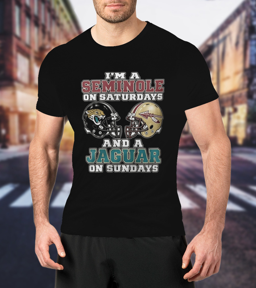 I'm A Seminole On Saturdays And A Jaguar On Sundays Football Fan Helmet T-Shirt