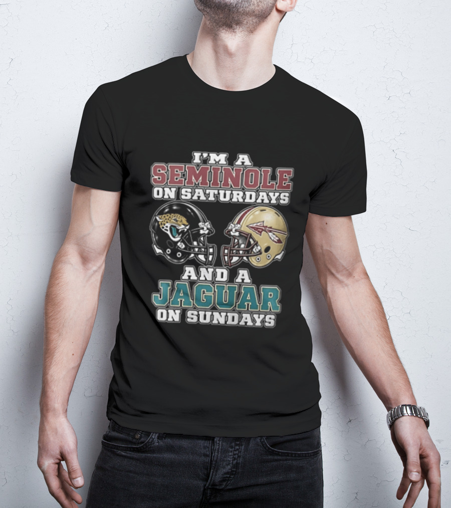 I'm A Seminole On Saturdays And A Jaguar On Sundays Football Fan Helmet T-Shirt