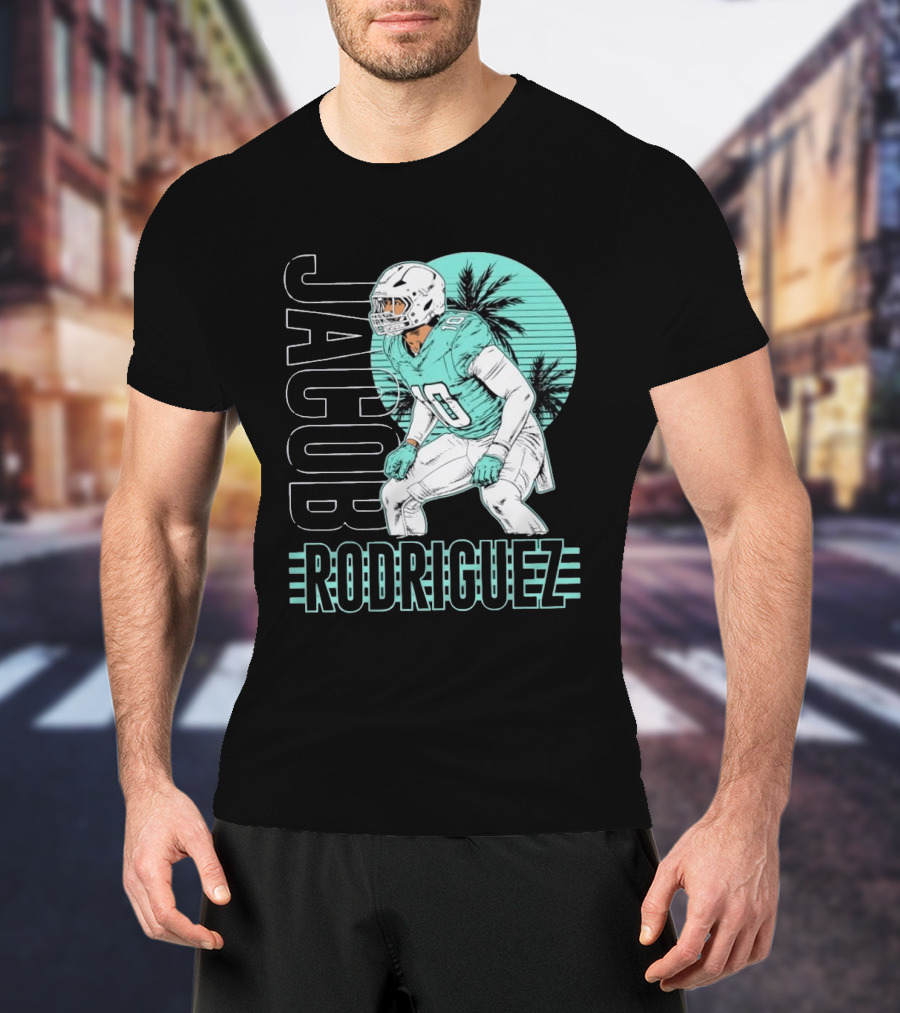 Jacob Rodriguez Miami Dolphins Palm Trees Football Player Tropical Scene T-Shirt