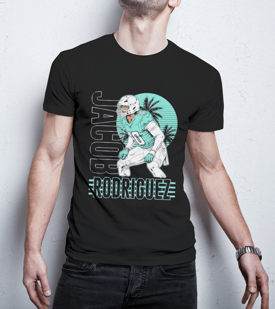 Jacob Rodriguez Miami Dolphins Palm Trees Football Player Tropical Scene T-Shirt