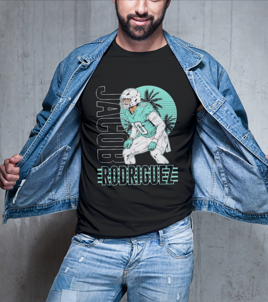 Jacob Rodriguez Miami Dolphins Palm Trees Football Player Tropical Scene T-Shirt