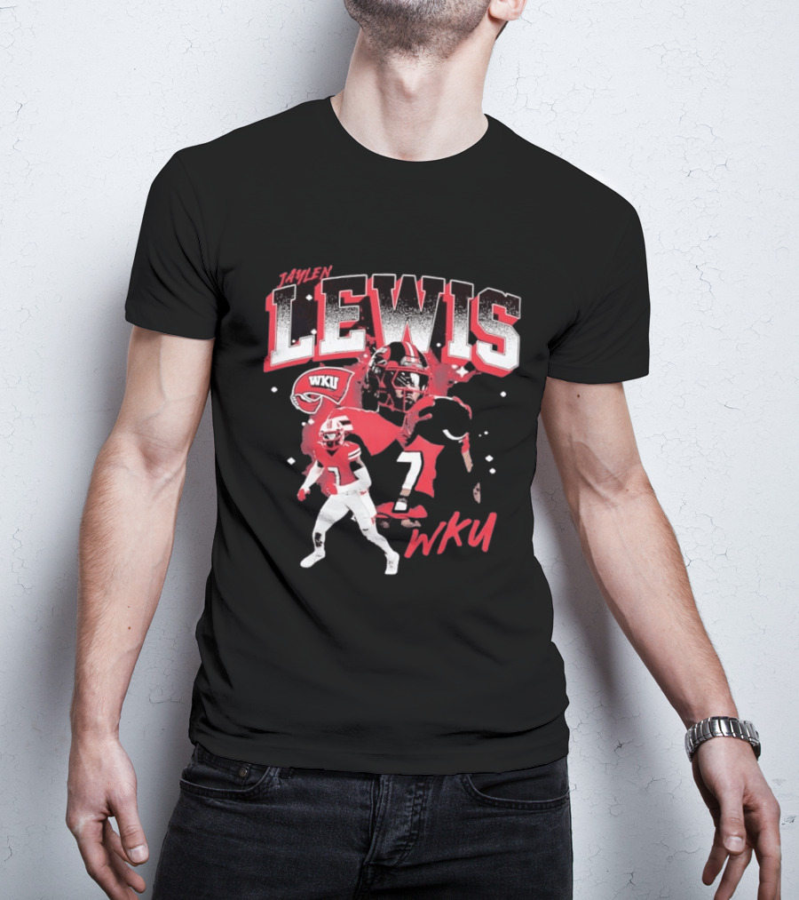 Jaylen Lewis No 7 WKU Football Helmet And Player Action T-Shirt