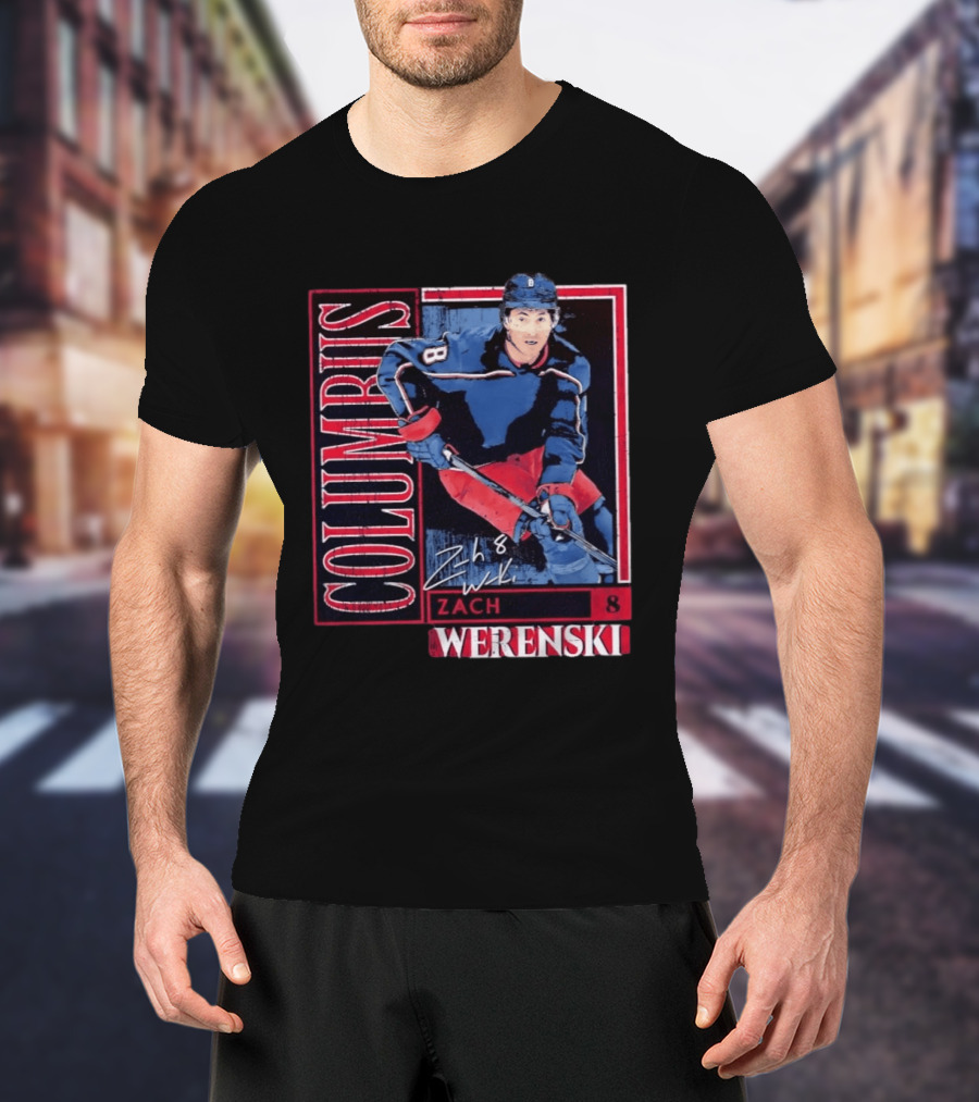Zach Werenski 8 Columbus Blue Jackets Hockey Card T-Shirt