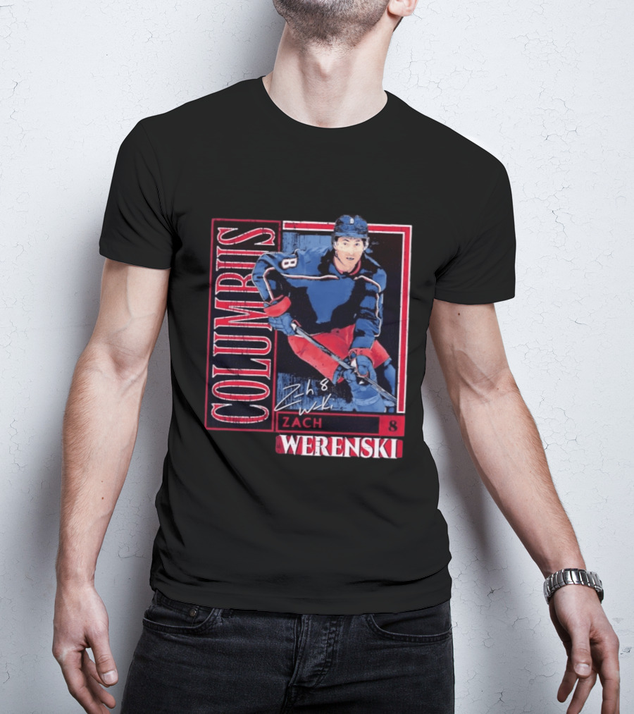 Zach Werenski 8 Columbus Blue Jackets Hockey Card T-Shirt
