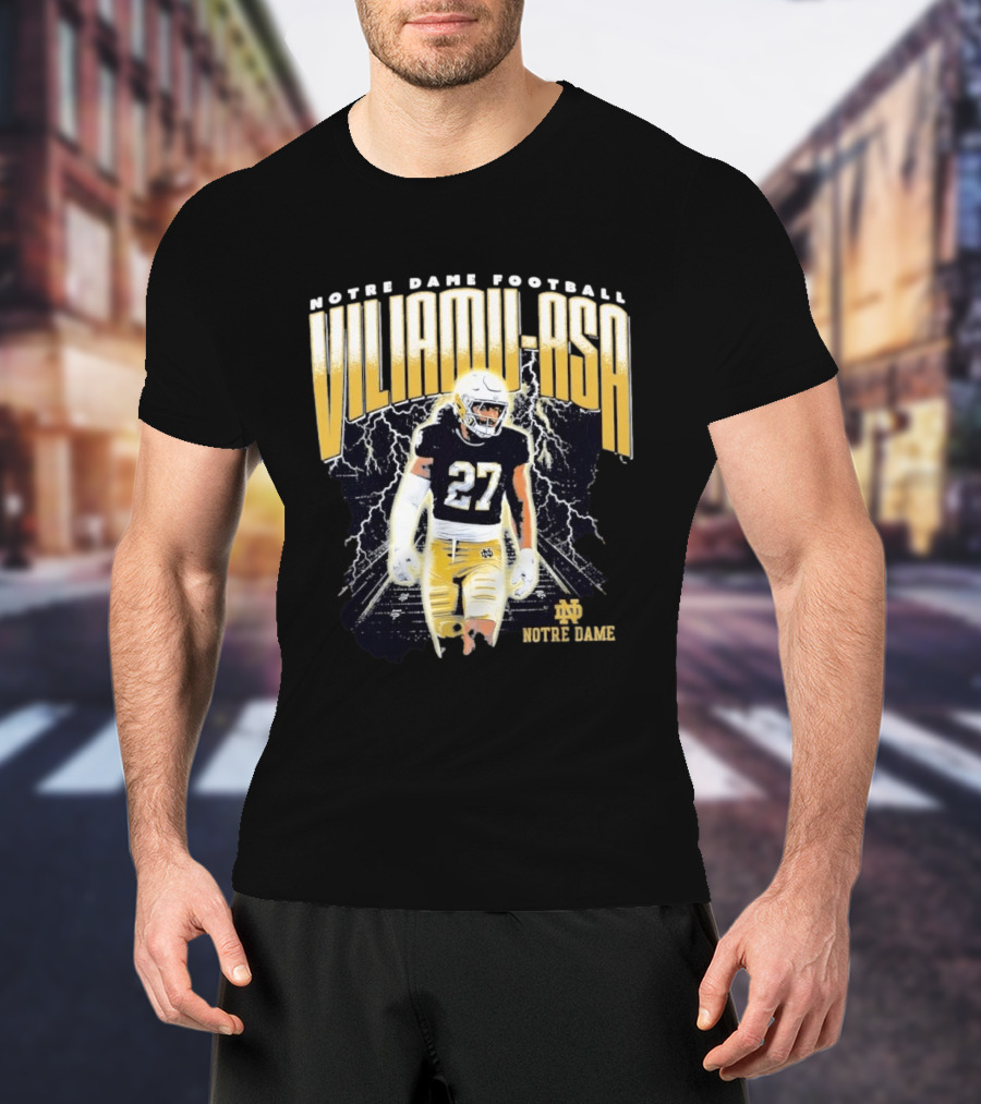Notre Dame Viliamu Asa No 27 Football Lightning T-Shirt
