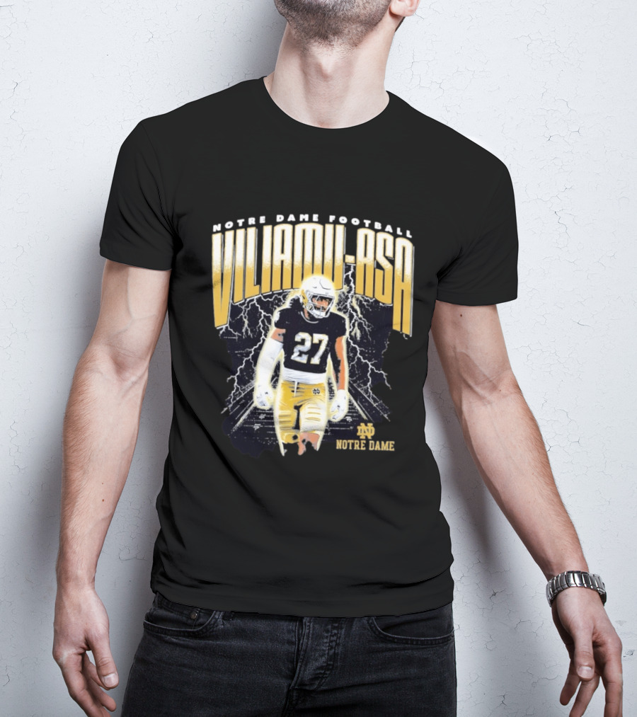Notre Dame Viliamu Asa No 27 Football Lightning T-Shirt