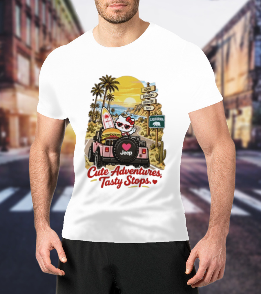 Cute Adventures Tasty Stops California Jeep Beach Burger Good Vibes T-Shirt