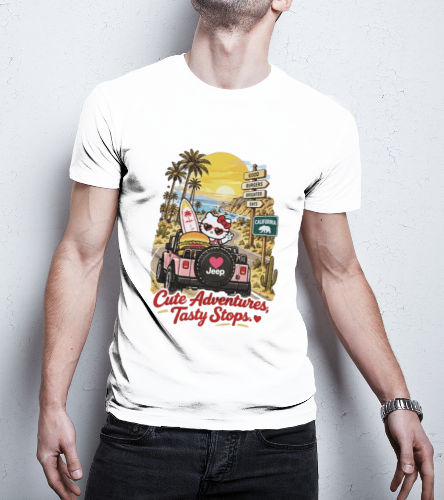 Cute Adventures Tasty Stops California Jeep Beach Burger Good Vibes T-Shirt
