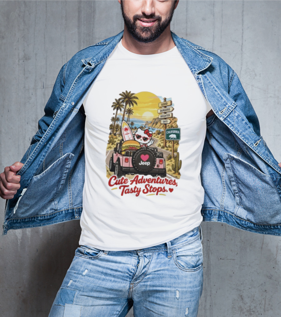 Cute Adventures Tasty Stops California Jeep Beach Burger Good Vibes T-Shirt