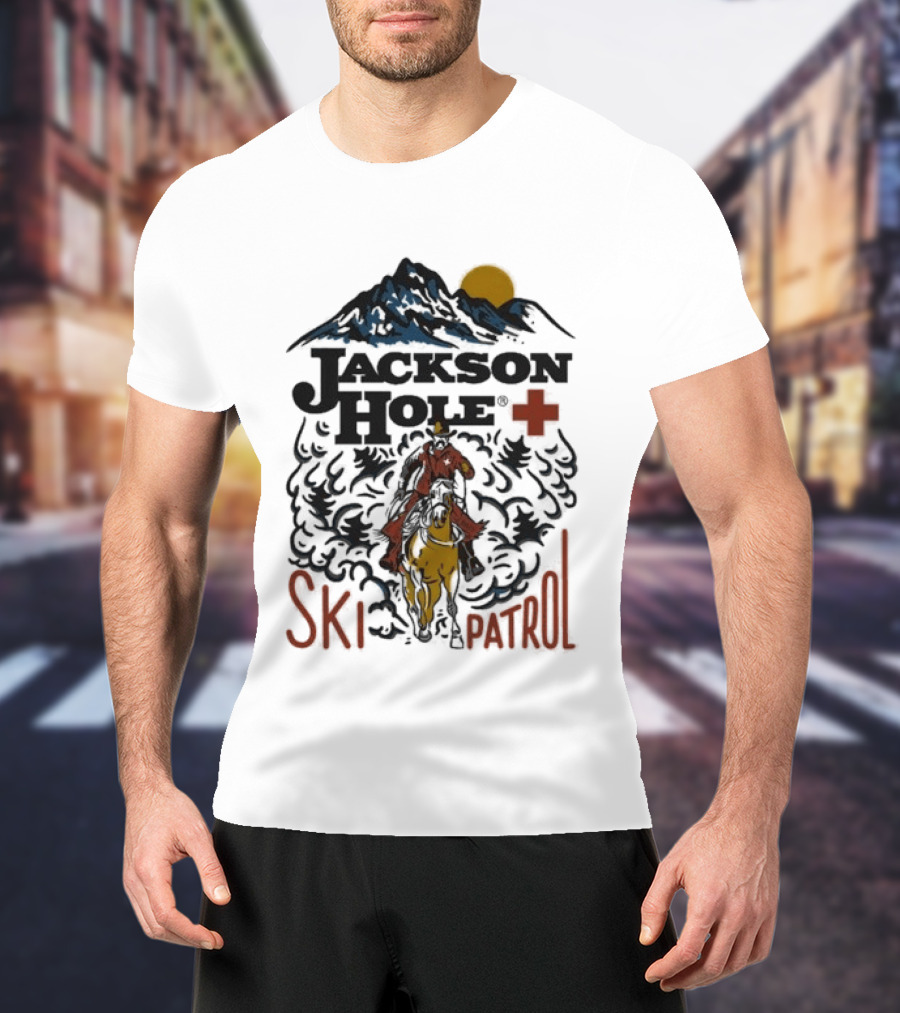 Jackson Hole Wyoming Mountain Cowboy Ski Patrol Adventure T-Shirt