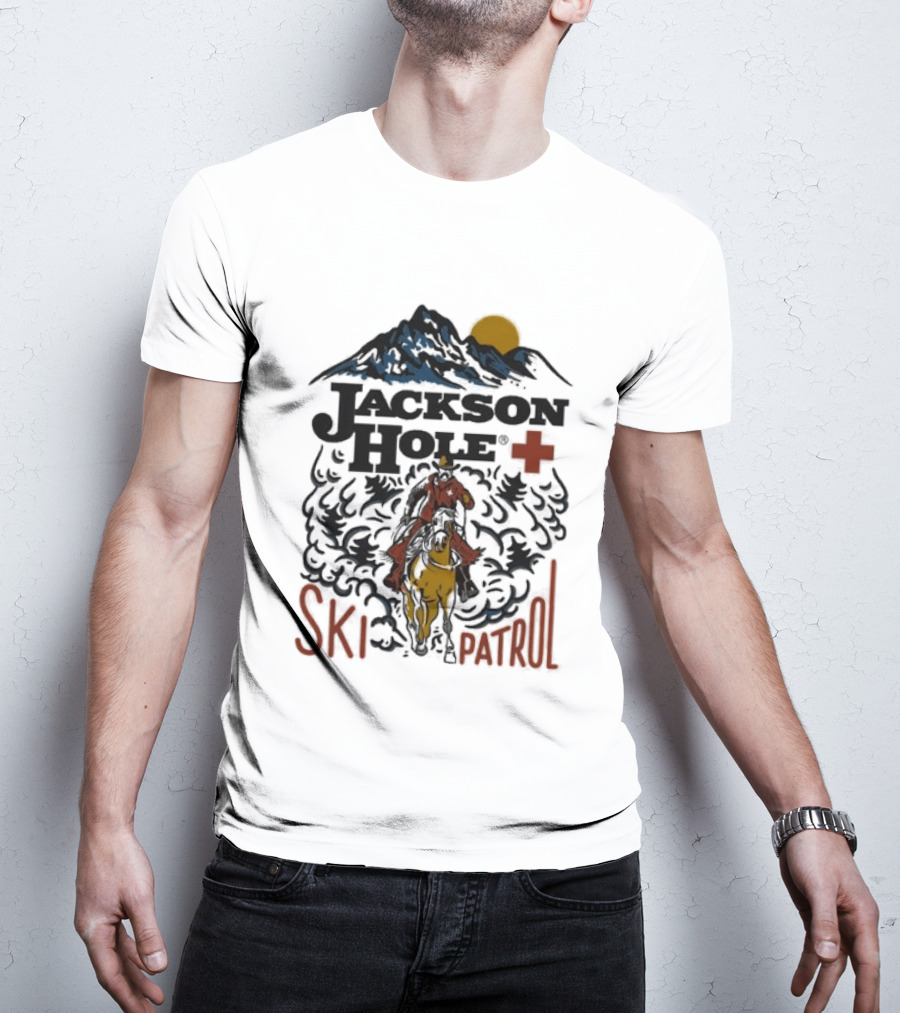 Jackson Hole Wyoming Mountain Cowboy Ski Patrol Adventure T-Shirt