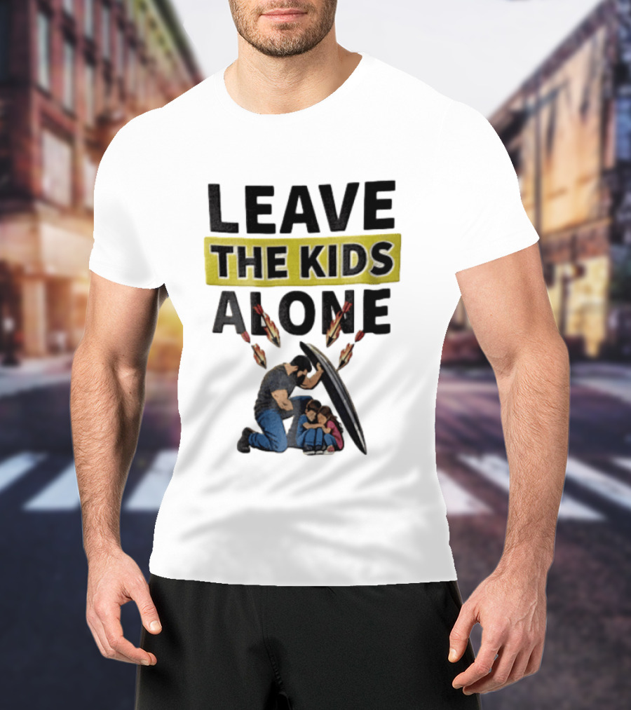 Leave The Kids Alone Bearded Man Shielding Children From Arrows T-Shirt