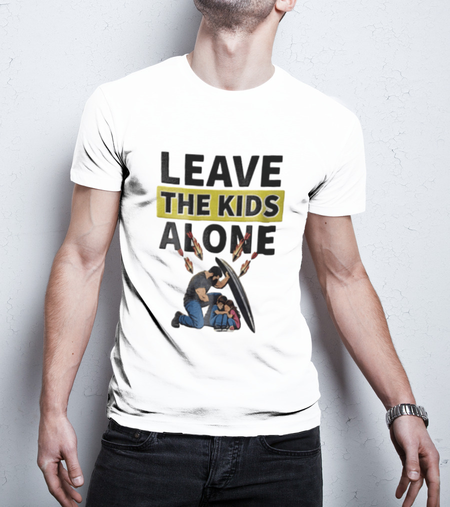 Leave The Kids Alone Bearded Man Shielding Children From Arrows T-Shirt