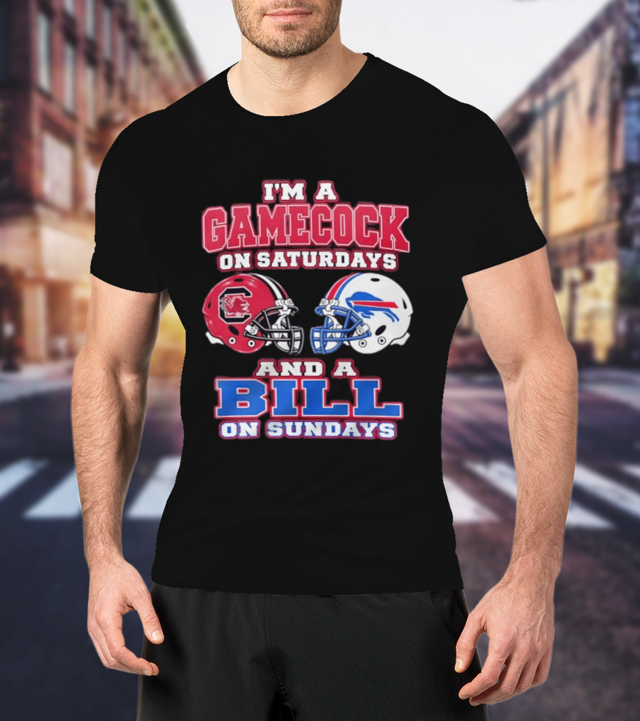 I'm A Gamecock On Saturdays And A Bill On Sundays Football Helmets T-Shirt